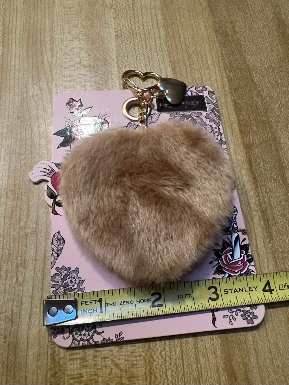 #2814*”4x5” Ed Hardy Tan Faux Fur Heart Keychain Compact Mirror